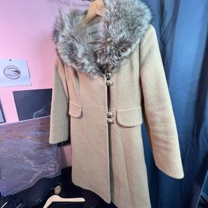 Nordstrom best Vintage fur collar pea coat wool